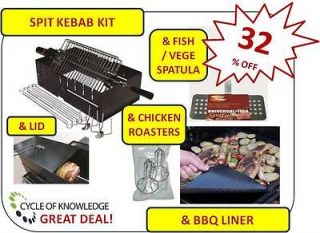 Great Deal RRP $199 Spit Kebab Kit & Lid & BBQ Liner & Chicken Roaster