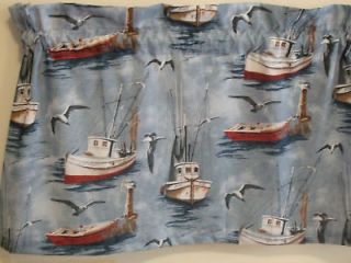 NAUTICAL Curtain Valances *Fishing Boats* Seagulls*Cotto n Fabric