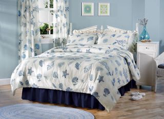 SEASHELL & CORAL Comforter Blue/White Nautical Beach House Decor Full