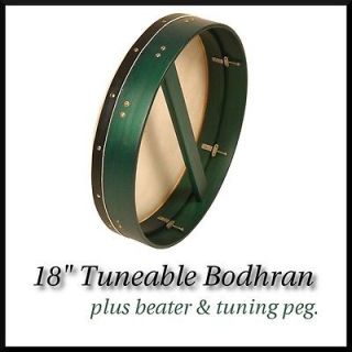 18 Tuneable Irish Celtic Bodhran + beater + tuning peg   Green