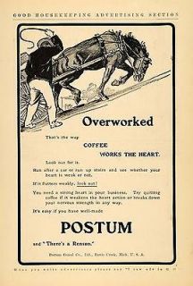Postum Coffee Cereal Horse Cart Battle Creek   ORIGINAL ADVERTISING