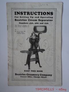 1925 Beatrice Creamery Co 43A 48A 53A Cream Separator Instruction