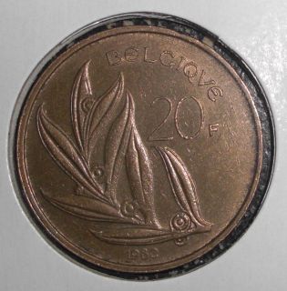 1980 Belgium 20 francs, plant coin