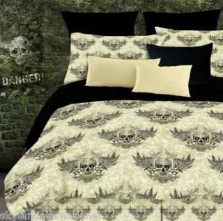 31 Skull Tattoo Themed Skeleton Wings Comforter Bedding Set Black