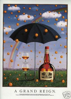 1991 GRAND MARNIER Grand Reign Umbrella Oranges Magritte Style Surreal