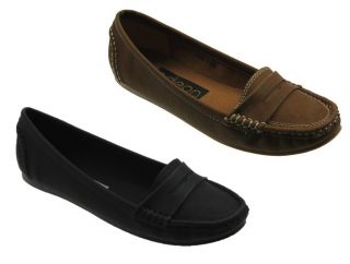 ODEON LADIES WOMENS TAN BLACK CLASSIC LOAFERS SLIPPERS SLIP ONS FLAT