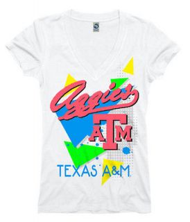 Texas A&M Aggies Womens White Bayside Neon Ring Spun V Neck T Shirt