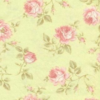 BEACH HOUSE PINK ROSES ON PALE YELLOW Cotton Fabric BTY for Quilting
