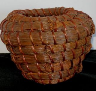 Handcrafted Basket Bundled Pine Needles Beehive Design Vintage