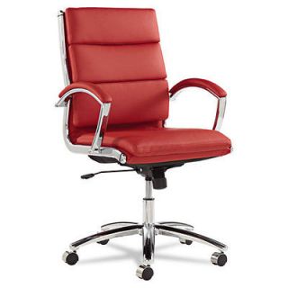 Red Leather Computer Office Desk Chair with Padded Arms