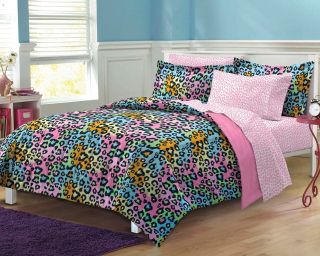 NEW Neon Leopard Teen Girls Bedding Comforter Sheet Set