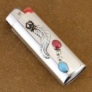 Case Genuine Turquoise Coral Silver Bic Lighter Case  Navajo Made