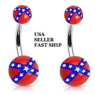 Rebel Confederate Flag 14G belly navel ring 316L 2 pack Praise the