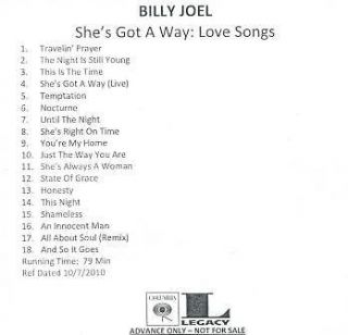 BILLY JOEL She’s Got a Way Love Songs promo advance CD
