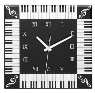 Piano Keyboard Square Glass Mirror Clock by Widdop & Bingham 21696