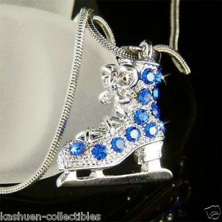 Crystal Blue Ice figure Skating Shoes Skate Pendant Necklace Cute