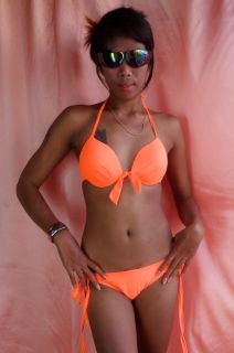 BIKINI   PADDED   MOLDED CUP & BRIEF   NEON FLUORESCENT GREEN PINK