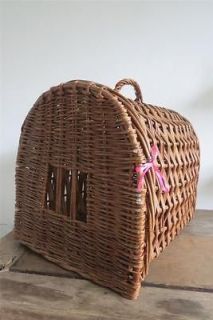 Vintage wicker pet animal cat dog basket carrier box