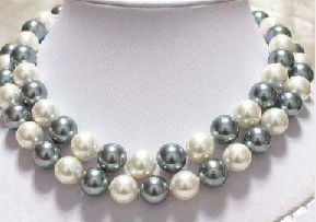 PRETTY JEWELRY 12MM WHITE AND BLACK SOUTH SEA SHELL PEARL NECKLACE 32