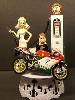 DUCATI 1098s with Gas PUMP Bike Bride & Groom Wedding Cake Topper