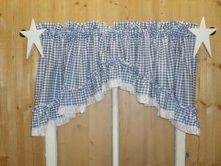 Country Royal Blue and White Gingham Ruffled Swag Valance