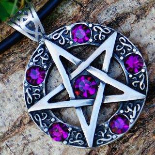 Celtic/Wicca/P agan/Magic Pentagram Pentacle Star W Crystal Silver