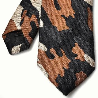 David Hart & Co Brown/Black/Gray/Beige Camouflage Wool & Silk Neck Tie
