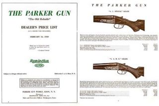 Parker 1940 Gun Dealers Price List