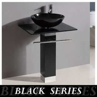 BLACK SERIES 23 Bathroom Tempered Glass Vessel Sink Vanity Bath 12