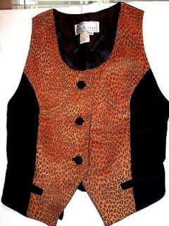 Womans Beautiful 100% Leather w/ Cheetah Animal Print Vest Size 8