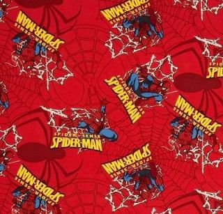 Spiderman Spider Badge and Webs on Red Fabric by the Yard
