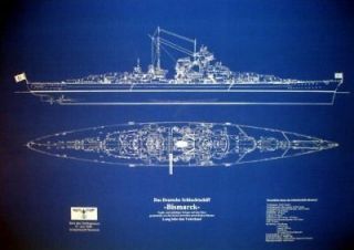 WW2 German Battleship BISMARCK Blueprint Plan 24x36 (025)