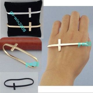 New Womens Gold Tone Cross Hand Cuff Bracelet Jesus Palm Bangle Metal