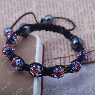 Flag Crystal pave Clay Ball Beads braiding bracelet black cord string