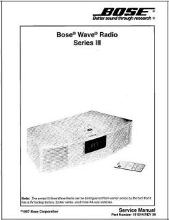 BOSE WAVE RADIO SERIES III SERVICE MANUAL PRINTED