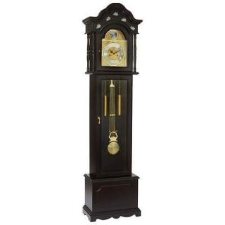 NEW GRANDFATHER CLOCK MOTHER OF PEARL CHIMES BLACK WOOD BRASS BEVELED