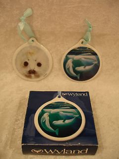 WYLAND PORCELAIN ORNAMENTS BELUGA WHALE & WHITE SNOWY SEAL NEW IN