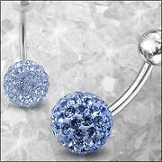 Sparkly Light Blue Crystal 14g 316L Surgical Steel Banana Belly Ring
