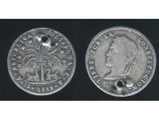 BOLIVIA SILVER COIN 1 SOL 1859 FJ WITH HOLEVERY NICE