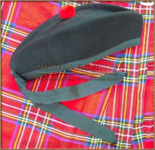 Scottish Glengary Bonnet Cap SIZE 58cm Highland traditional black wool