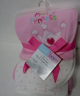 NEW 2 Pretty Princess Thermal Receiving Blankets 100% Cotton Baby Just