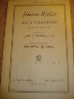 Johannes Brahms Alto Rhapsody, solo with mens choir, 1950, sheet