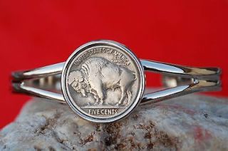  38 Indian Head Buffalo Nickel Coin Silver Plated Cuff Bracelet NEW