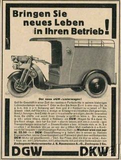 1928 Vintage Ad Zschpauer Motorwerke DGW Lieterwagen Motor Tricycle
