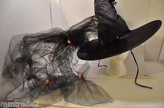 Black Witchs Bridal Bride Net Veil Hat HALLOWEEN COSTUME OSFM SPIDER
