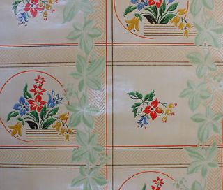1940s Vintage Wallpaper Shiny Kitchen with bright flowers and Ivy