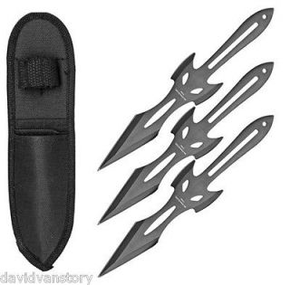 piece. 8 Devil Ninja Black Throwing Knives TR0590 B W/Nylon Arm
