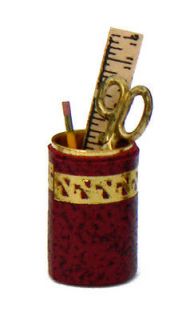 Doll House Miniature Gold tooled leather Pencil Holder in 6