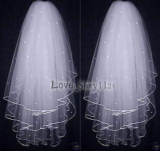 Layers White/ivory Wedding Bridal Dress Tiara Beads Veil Scarf/Shawl