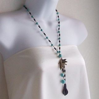 Brass Fairy Beaded Turquoise Rosary Style Necklace